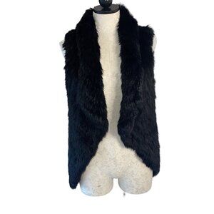 Yves Salomon Womens Vest Size Small Black Rabbit Fur Open Casual France